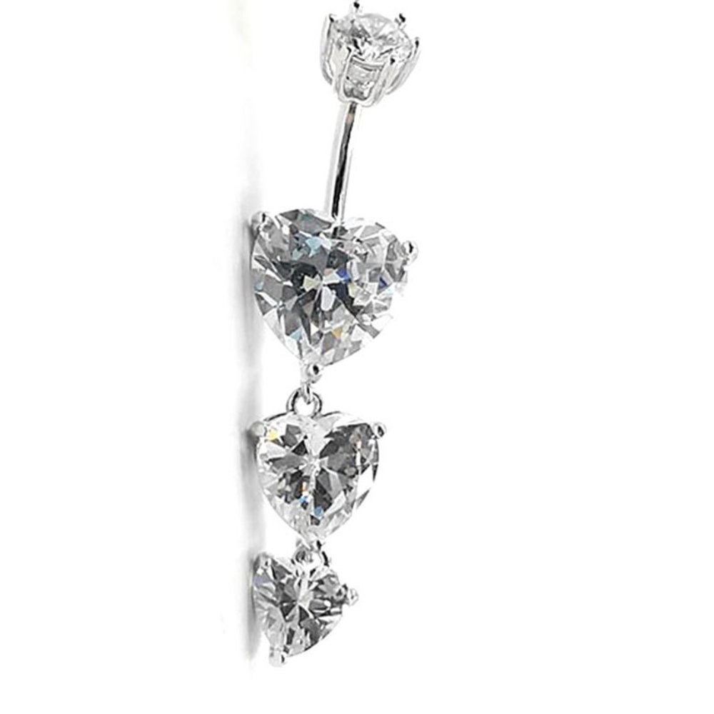 Belly Button Ring Sterling Silver Clear Hearts Sh… - image 1